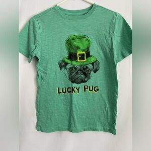Kids Cat & Jack green lucky‎ pug Tshirt size L(12/14)